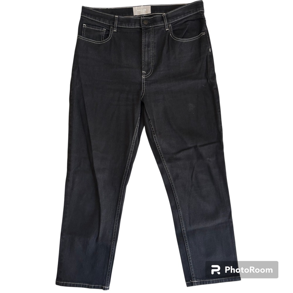 Everlane Cheeky Jean Black Denim High Rise Straight Leg Contrast Stitching 31